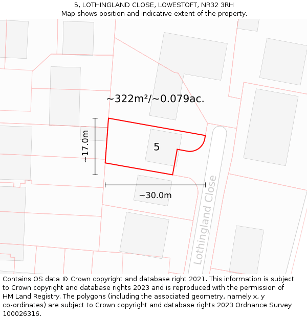 5, LOTHINGLAND CLOSE, LOWESTOFT, NR32 3RH: Plot and title map