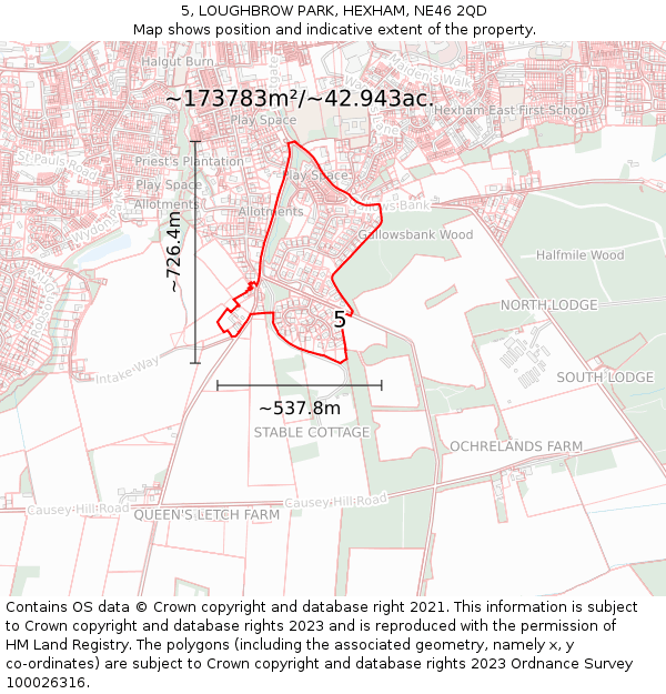 5, LOUGHBROW PARK, HEXHAM, NE46 2QD: Plot and title map