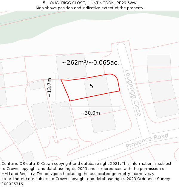 5, LOUGHRIGG CLOSE, HUNTINGDON, PE29 6WW: Plot and title map
