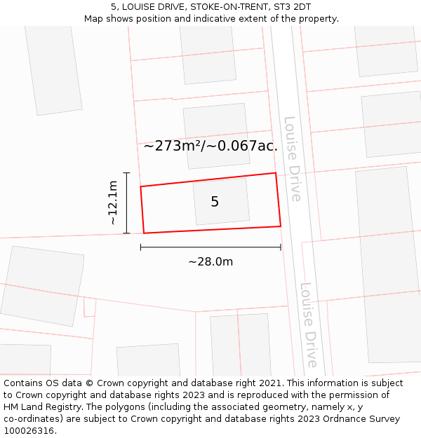 5, LOUISE DRIVE, STOKE-ON-TRENT, ST3 2DT: Plot and title map