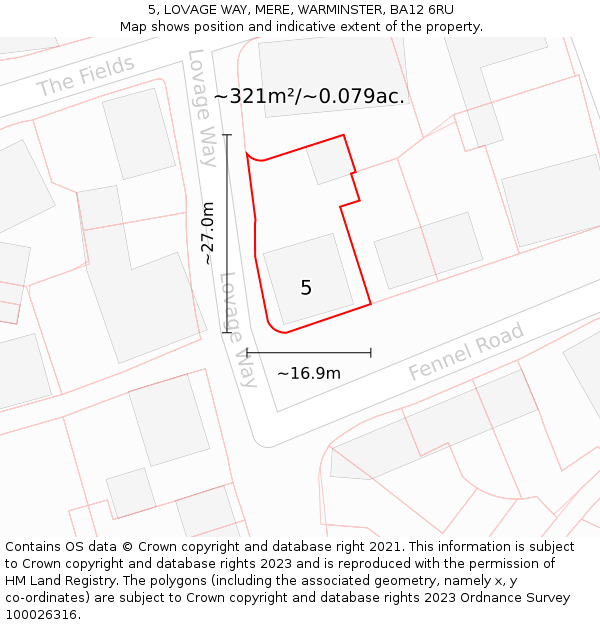 5, LOVAGE WAY, MERE, WARMINSTER, BA12 6RU: Plot and title map