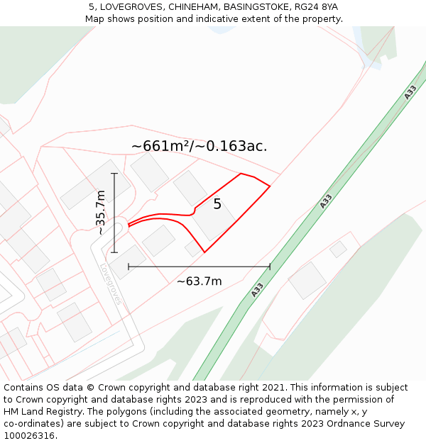 5, LOVEGROVES, CHINEHAM, BASINGSTOKE, RG24 8YA: Plot and title map