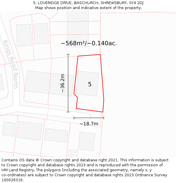 5, LOVERIDGE DRIVE, BASCHURCH, SHREWSBURY, SY4 2DJ: Plot and title map