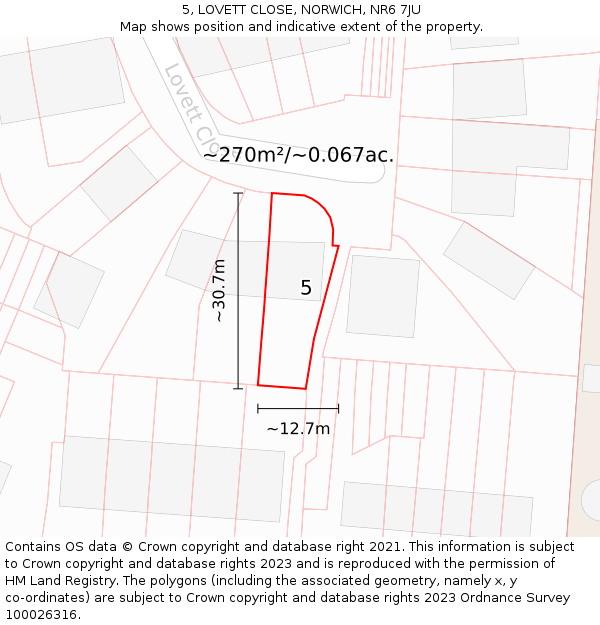 5, LOVETT CLOSE, NORWICH, NR6 7JU: Plot and title map