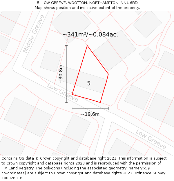 5, LOW GREEVE, WOOTTON, NORTHAMPTON, NN4 6BD: Plot and title map
