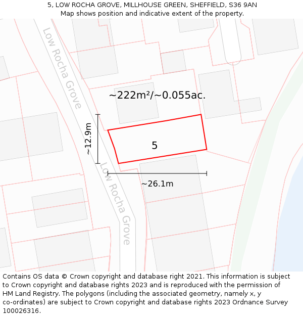 5, LOW ROCHA GROVE, MILLHOUSE GREEN, SHEFFIELD, S36 9AN: Plot and title map
