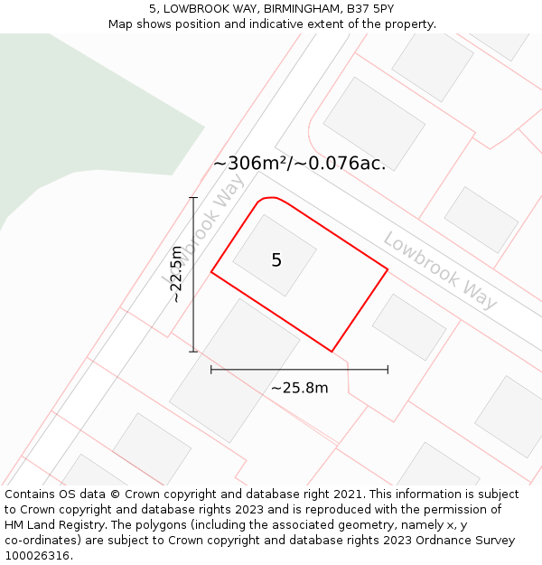 5, LOWBROOK WAY, BIRMINGHAM, B37 5PY: Plot and title map