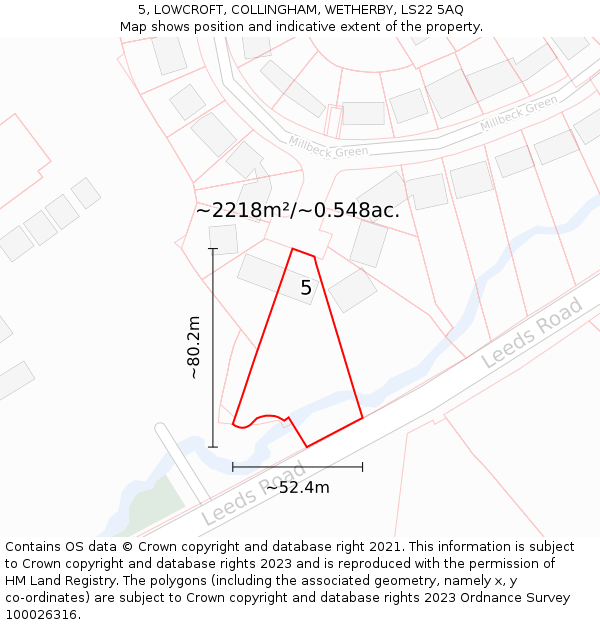 5, LOWCROFT, COLLINGHAM, WETHERBY, LS22 5AQ: Plot and title map