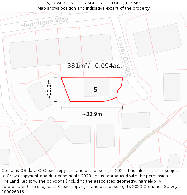 5, LOWER DINGLE, MADELEY, TELFORD, TF7 5RS: Plot and title map