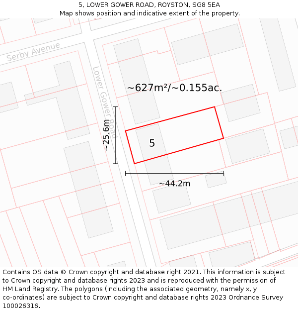 5, LOWER GOWER ROAD, ROYSTON, SG8 5EA: Plot and title map