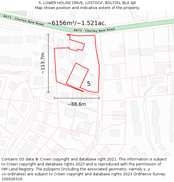 5, LOWER HOUSE DRIVE, LOSTOCK, BOLTON, BL6 4JX: Plot and title map