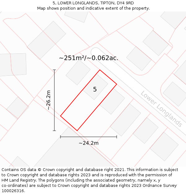 5, LOWER LONGLANDS, TIPTON, DY4 9RD: Plot and title map