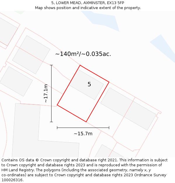 5, LOWER MEAD, AXMINSTER, EX13 5FP: Plot and title map