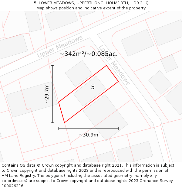 5, LOWER MEADOWS, UPPERTHONG, HOLMFIRTH, HD9 3HQ: Plot and title map