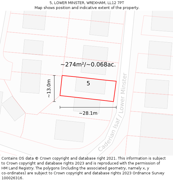 5, LOWER MINSTER, WREXHAM, LL12 7PT: Plot and title map