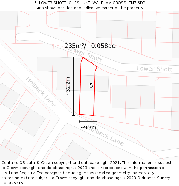 5, LOWER SHOTT, CHESHUNT, WALTHAM CROSS, EN7 6DP: Plot and title map