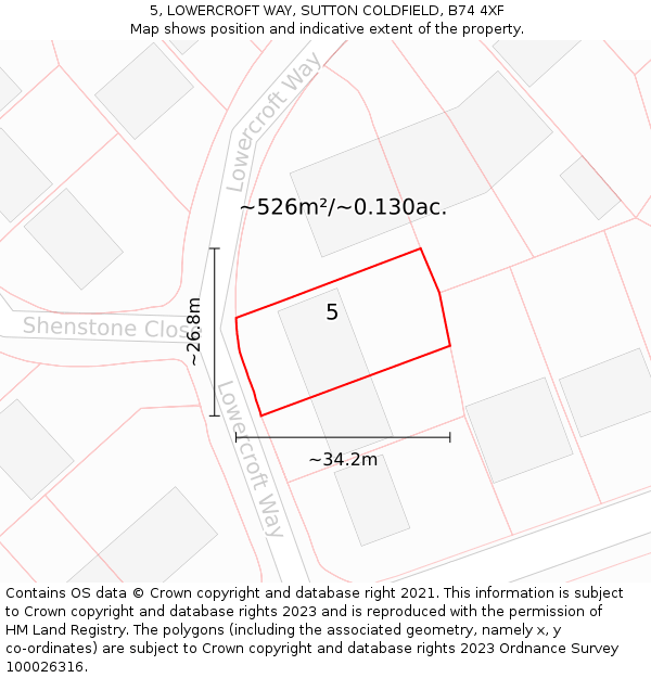 5, LOWERCROFT WAY, SUTTON COLDFIELD, B74 4XF: Plot and title map
