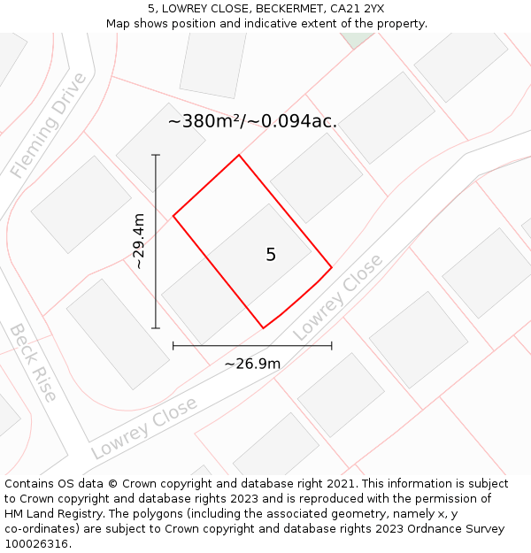 5, LOWREY CLOSE, BECKERMET, CA21 2YX: Plot and title map