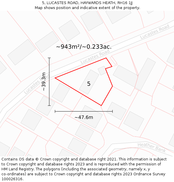 5, LUCASTES ROAD, HAYWARDS HEATH, RH16 1JJ: Plot and title map