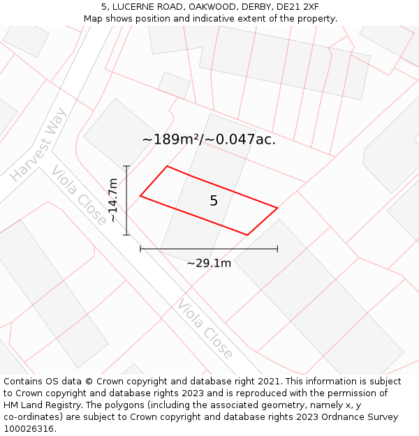 5, LUCERNE ROAD, OAKWOOD, DERBY, DE21 2XF: Plot and title map