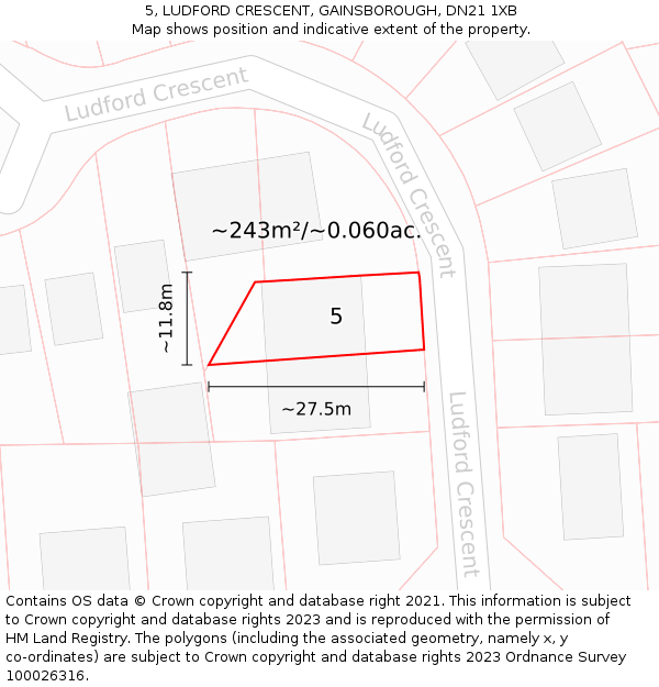 5, LUDFORD CRESCENT, GAINSBOROUGH, DN21 1XB: Plot and title map
