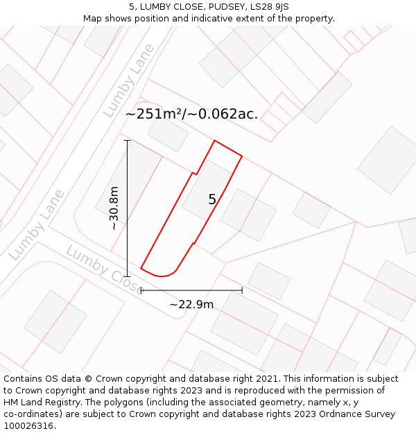 5, LUMBY CLOSE, PUDSEY, LS28 9JS: Plot and title map