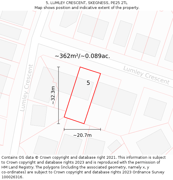 5, LUMLEY CRESCENT, SKEGNESS, PE25 2TL: Plot and title map