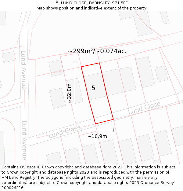 5, LUND CLOSE, BARNSLEY, S71 5PF: Plot and title map
