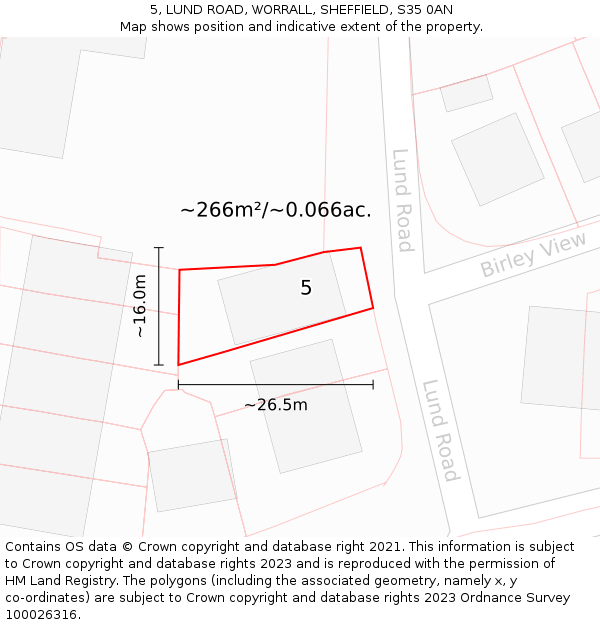 5, LUND ROAD, WORRALL, SHEFFIELD, S35 0AN: Plot and title map