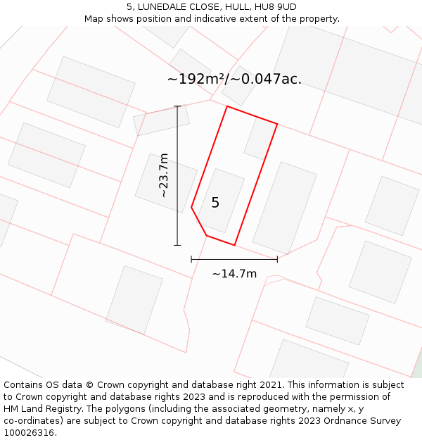 5, LUNEDALE CLOSE, HULL, HU8 9UD: Plot and title map