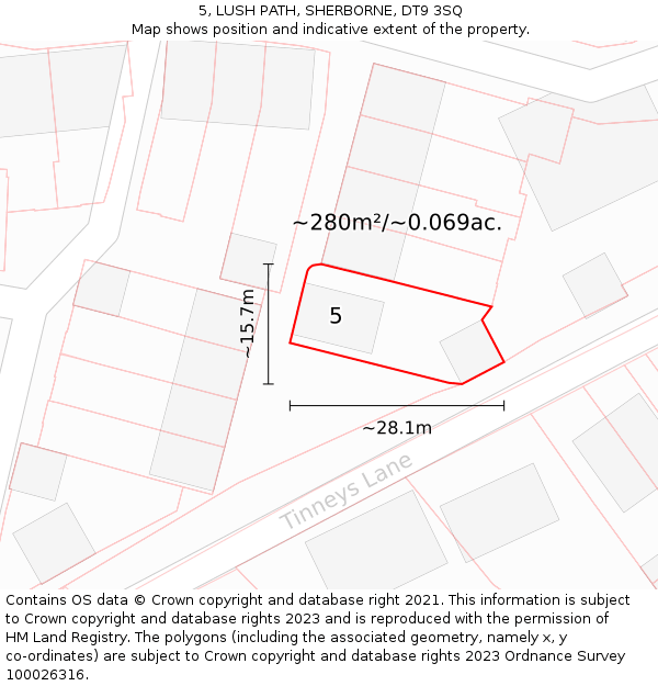 5, LUSH PATH, SHERBORNE, DT9 3SQ: Plot and title map