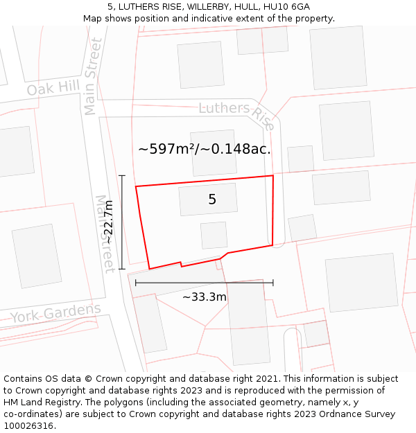 5, LUTHERS RISE, WILLERBY, HULL, HU10 6GA: Plot and title map