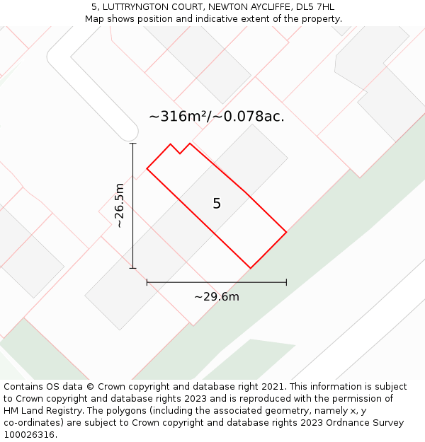 5, LUTTRYNGTON COURT, NEWTON AYCLIFFE, DL5 7HL: Plot and title map