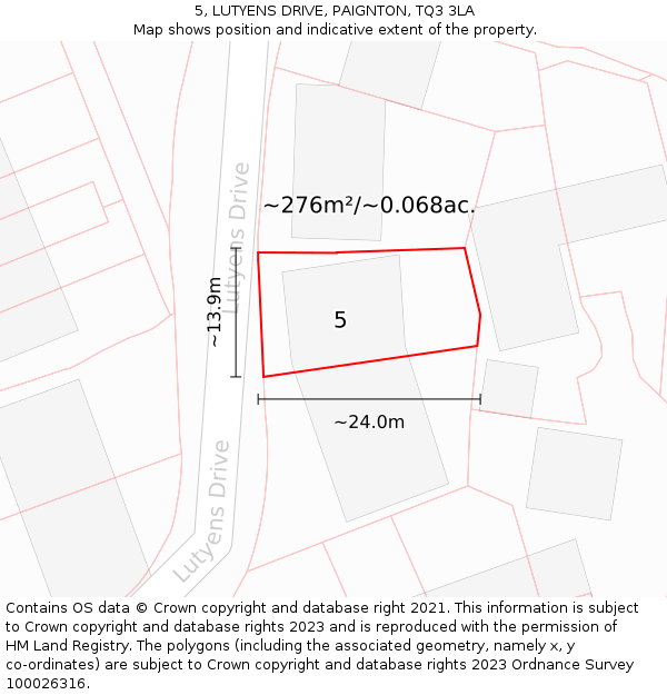 5, LUTYENS DRIVE, PAIGNTON, TQ3 3LA: Plot and title map