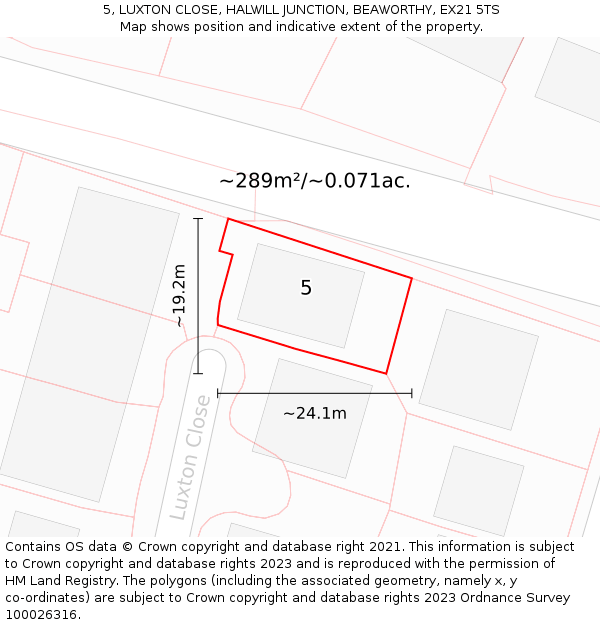 5, LUXTON CLOSE, HALWILL JUNCTION, BEAWORTHY, EX21 5TS: Plot and title map