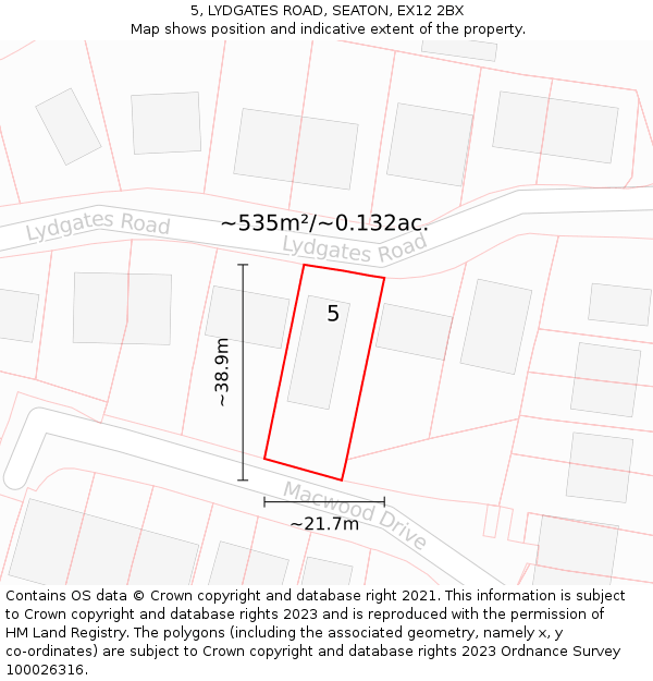 5, LYDGATES ROAD, SEATON, EX12 2BX: Plot and title map
