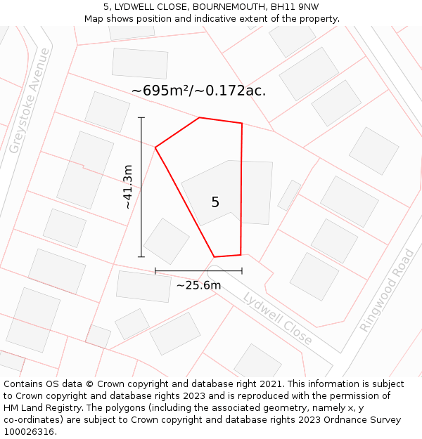 5, LYDWELL CLOSE, BOURNEMOUTH, BH11 9NW: Plot and title map