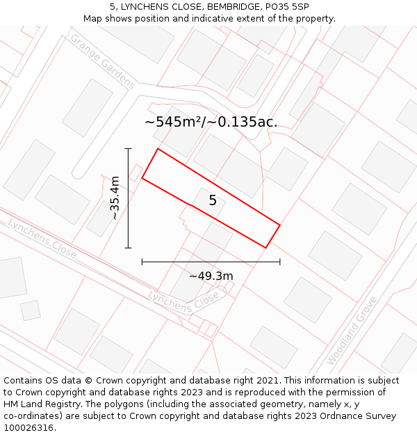 5, LYNCHENS CLOSE, BEMBRIDGE, PO35 5SP: Plot and title map