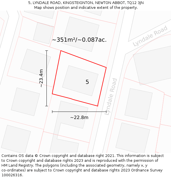 5, LYNDALE ROAD, KINGSTEIGNTON, NEWTON ABBOT, TQ12 3JN: Plot and title map