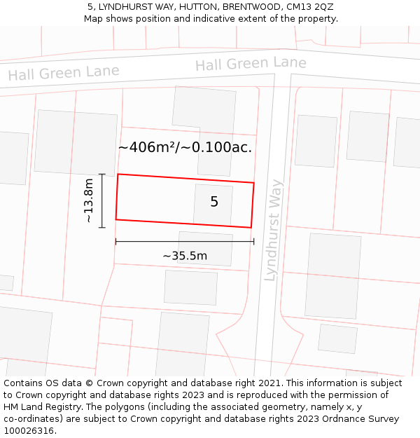 5, LYNDHURST WAY, HUTTON, BRENTWOOD, CM13 2QZ: Plot and title map