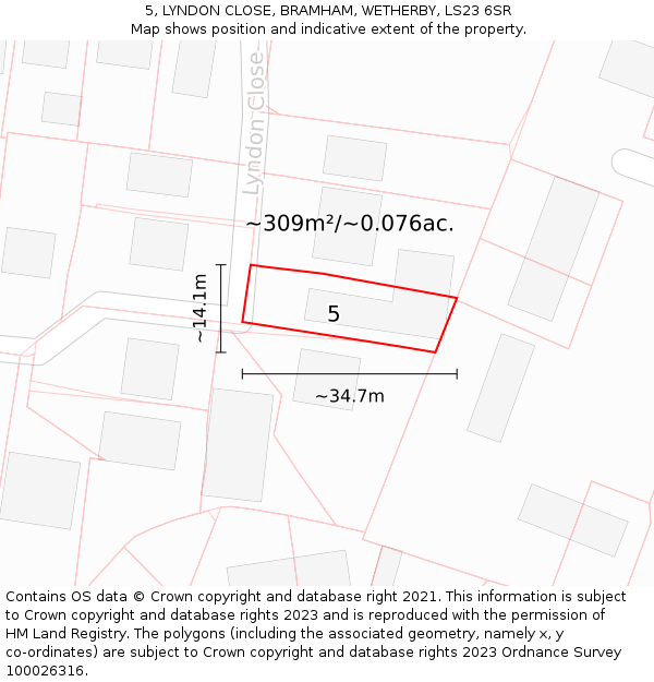 5, LYNDON CLOSE, BRAMHAM, WETHERBY, LS23 6SR: Plot and title map