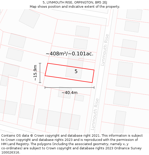 5, LYNMOUTH RISE, ORPINGTON, BR5 2EJ: Plot and title map