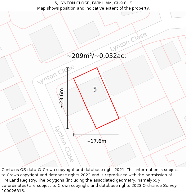 5, LYNTON CLOSE, FARNHAM, GU9 8US: Plot and title map