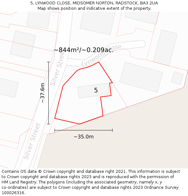 5, LYNWOOD CLOSE, MIDSOMER NORTON, RADSTOCK, BA3 2UA: Plot and title map