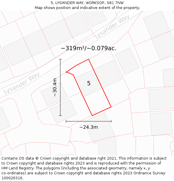 5, LYSANDER WAY, WORKSOP, S81 7NW: Plot and title map