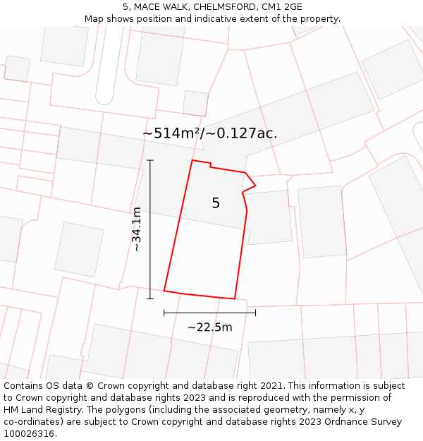 5, MACE WALK, CHELMSFORD, CM1 2GE: Plot and title map