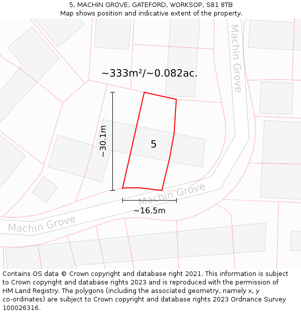 5, MACHIN GROVE, GATEFORD, WORKSOP, S81 8TB: Plot and title map