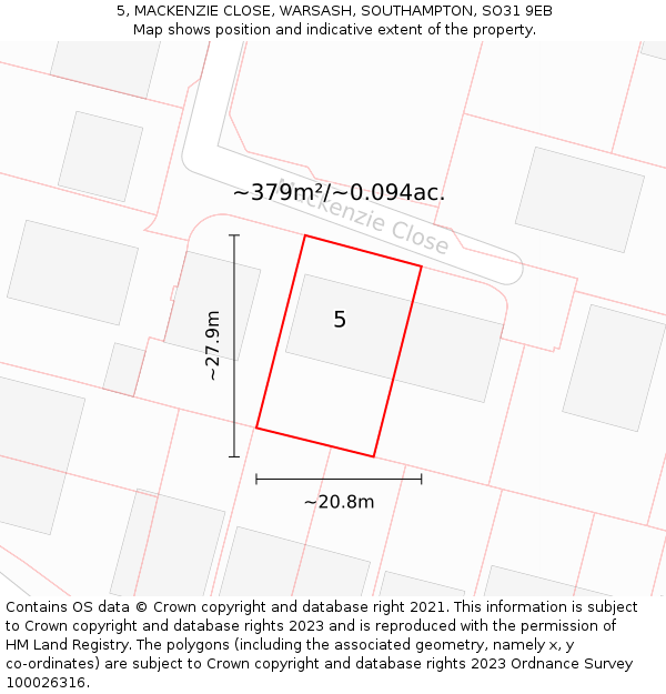 5, MACKENZIE CLOSE, WARSASH, SOUTHAMPTON, SO31 9EB: Plot and title map