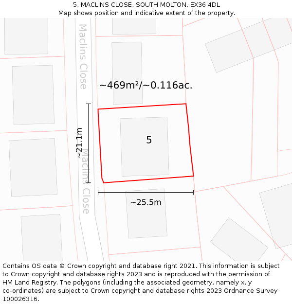 5, MACLINS CLOSE, SOUTH MOLTON, EX36 4DL: Plot and title map