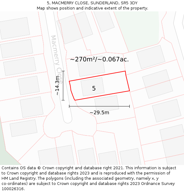 5, MACMERRY CLOSE, SUNDERLAND, SR5 3DY: Plot and title map